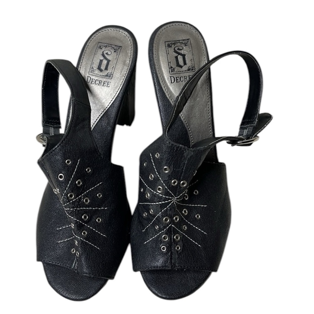 Decree size 6.5 black and silver heels. Adjustable ankle straps